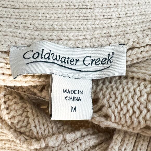 Coldwater Creek Cardigan Womens M Cable Knit Chunky Fall Crochet Boho Fisherman - Picture 4 of 6
